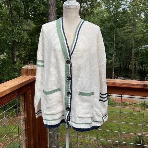 BP Oversized Knit Button Front Light Academia Nerdy Cardigan w/ Pockets M NWT - Picture 1 of 10